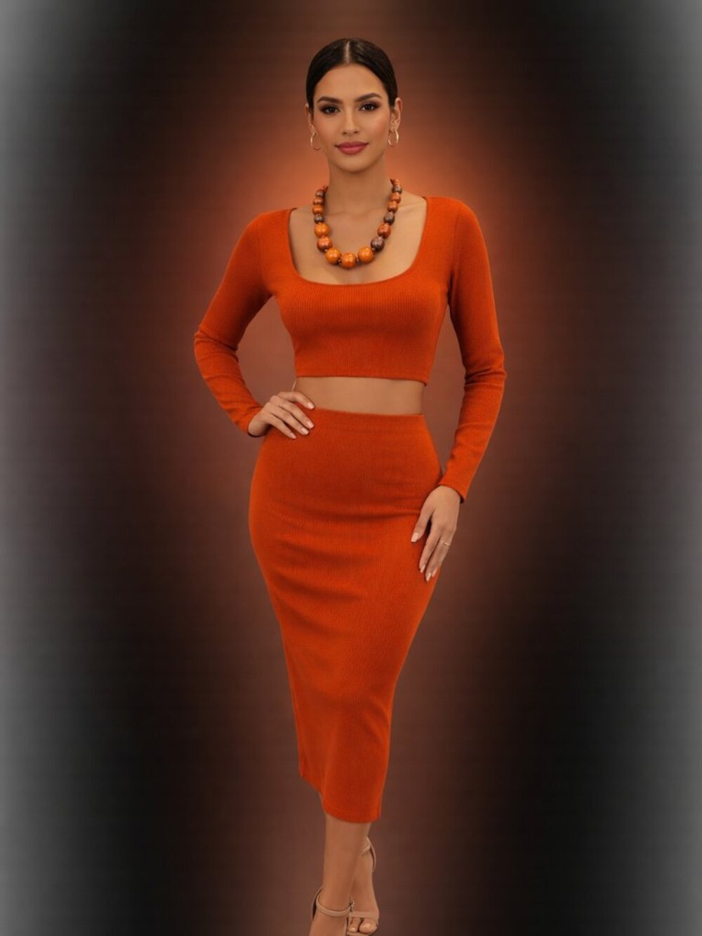 Burnt Ember Ribbed Two-Piece Set - Picture 2 of 6